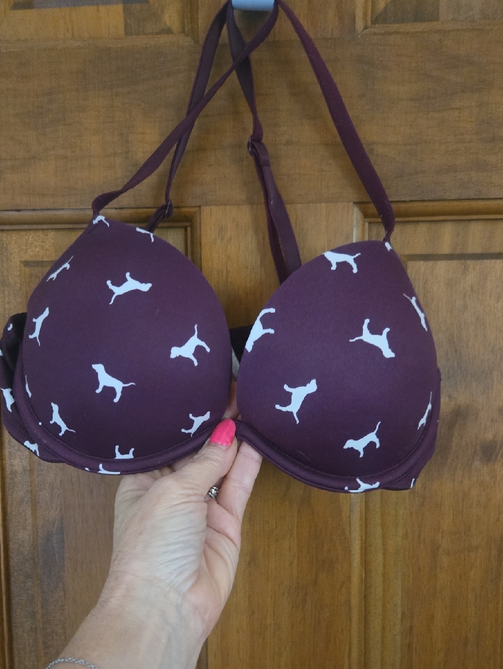 PINK Victoria's Secret Plum Bra with White Dog Silhouettes